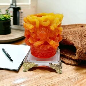 Dragon Decor Pencil Holder Vtg Chinese Stone Carving Desk Gift Year of Dragon